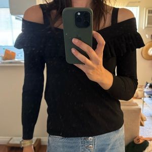 Maje size 1 black long sleeve shirt- off the shoulder